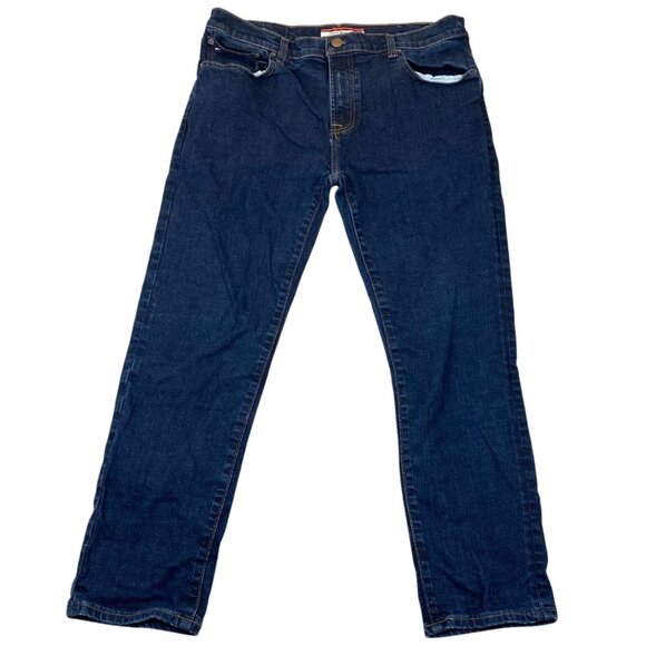 Tommy Hilfiger Mens Jeans 36x30 Slim Fit Straight Casual Blue Denim Dark Wash - Picture 1 of 15